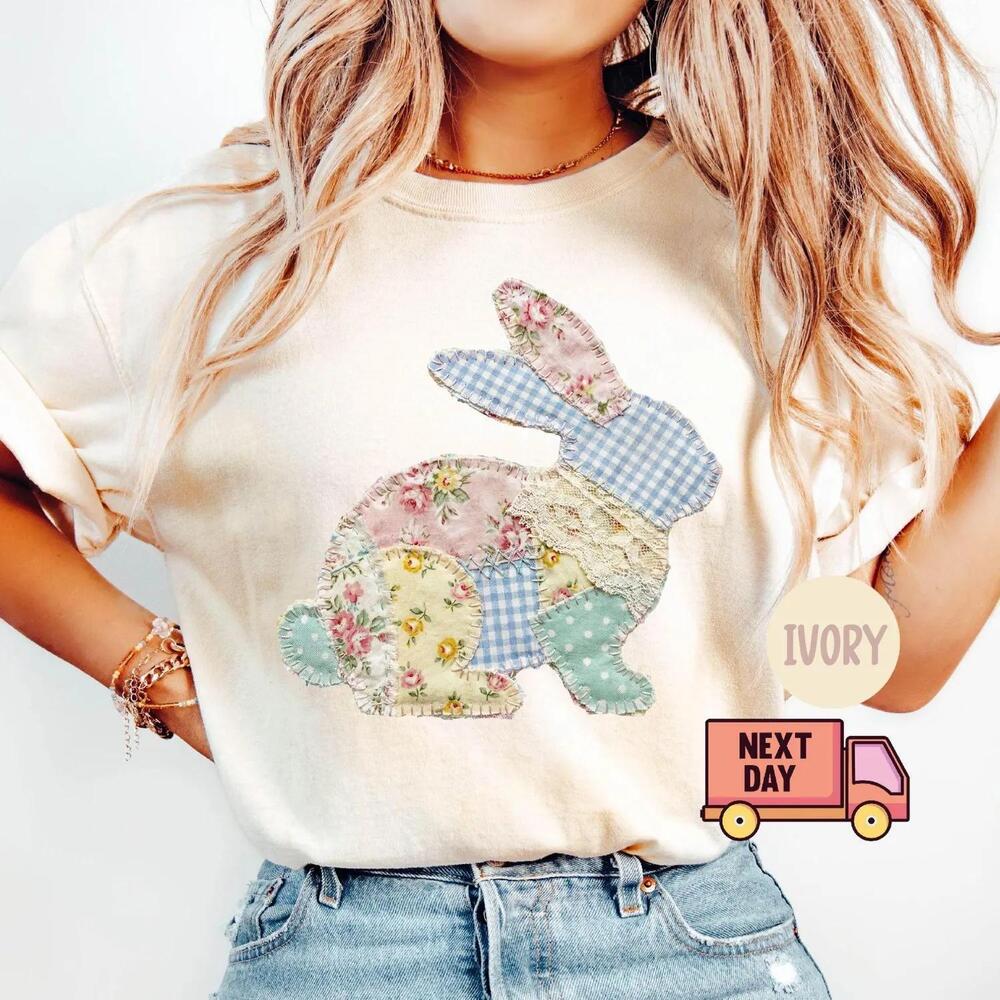 Easter Shirt Patchwork Bunny Shirt Grandma Easter Shirt